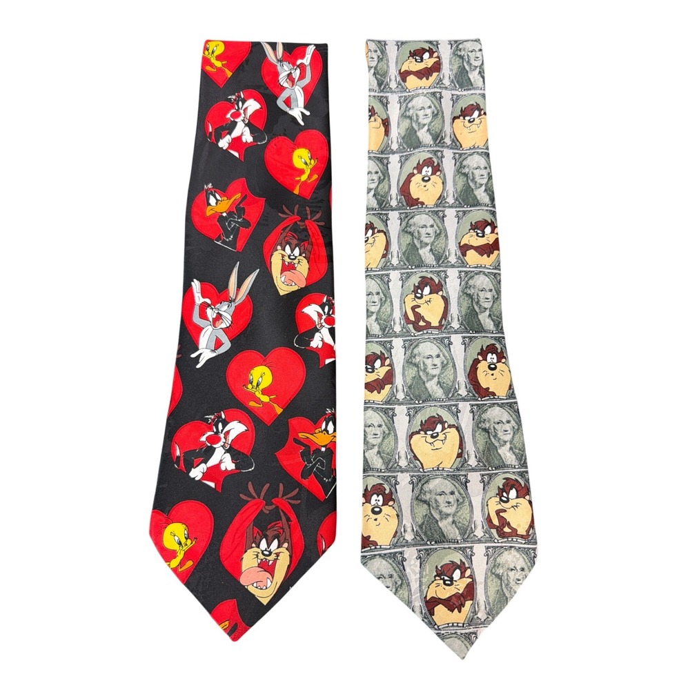 Vtg Warner Bros. looney Tunes Mens Ties Lot of 2 Bugs Bunny Taz Tweedy Daffy New